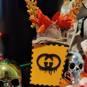 Mini faux flower Halloween double G planter